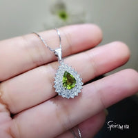 Genuine Green Peridot Necklace -925 Sterling Silver Green Peridot Olivine Necklace - Teardrop August Birthstone Sim Gemstone Pendant #949