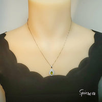 Genuine Green Peridot Necklace -925 Sterling Silver Green Peridot Olivine Necklace - Teardrop August Birthstone Sim Gemstone Pendant #949