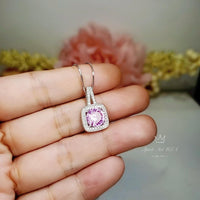 Sterling Silver Pink Tourmaline Necklace - 18KGP @ Sterling Silver - Square Pink Tourmaline Pendant #144