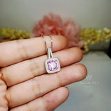 Sterling Silver Pink Tourmaline Necklace - 18KGP @ Sterling Silver - Square Pink Tourmaline Pendant #144