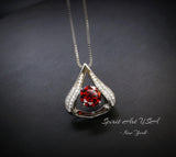 Gemstone Fat Triangle Garnet Necklace - 18KGP & Sterling Silver - 2 Ct Round Cut Deep Red Garnet Jewelry #582