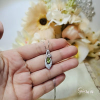 Genuine Green Peridot Necklace - 18KGP @Sterling Silver - Pear Cut Minimalist Peridot Pendant Diamond Butterfly Style August Birthstone #484