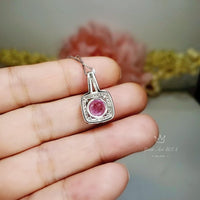 Sterling Silver Pink Tourmaline Necklace - 18KGP @ Sterling Silver - Square Pink Tourmaline Pendant #144