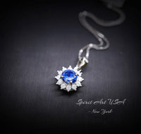 Minimalist Sapphire Necklace Gemstone Sterling Silver Sunflower 6mm 0.85 CT Blue Gemstone September Birthstone 037