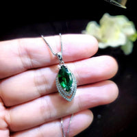 Marquise Style Emerald Necklace - 18kgp @ Sterling Silver - Large Emerald pendant Green Horse eye jewelry #959