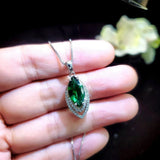 Marquise Style Emerald Necklace - 18kgp @ Sterling Silver - Large Emerald pendant Green Horse eye jewelry #959