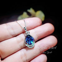 Blue Sapphire Necklace - Teardrop Gemstone White Gold Sterling silver 2.8 CT Sapphire Pendant - Large Bridal Jewelry #487