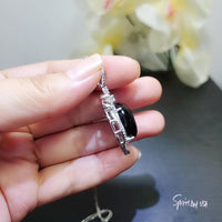 Large Black Onyx Sterling Silver Necklace 14 ct Oval Black Gemstone Gemstone Pendant 18k White Gold Plated Royal Crown #863