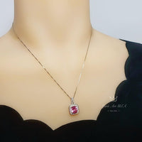 Sterling Silver Pink Tourmaline Necklace - 18KGP @ Sterling Silver - Square Pink Tourmaline Pendant #144
