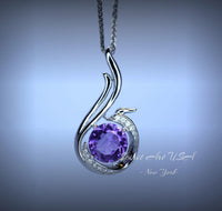 Genuine Amethyst Necklace - Phoenix Pendant - 18KGP @ Sterling Silver - February Birthstone - Amethyst Jewelry #688