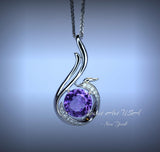 Genuine Amethyst Necklace - Phoenix Pendant - 18KGP @ Sterling Silver - February Birthstone - Amethyst Jewelry #688