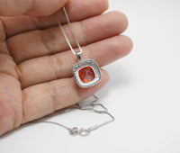 Sterling Silver Sunstone Necklace Red Orange Tangerine Spessartite Garnet Jewelry Square Cushion Cut Orange Sapphire Pendant #375