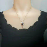 Genuine Black Pearl Necklace - 18kGP @ Sterling Silver Feather Necklace - Leaf Pendant Natural Black Pearl Jewelry 1084