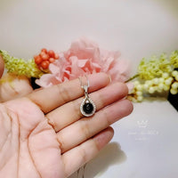 Black Onyx Necklace Round Full 925 Sterling Silver -Teardrop Dainty Root Chakra Healing- Protective Black Onyx Pendant #281