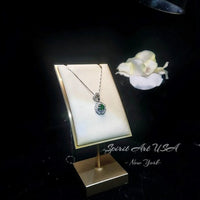 Green Diopside Emerald Necklace Rose Flower Style - 18kgp Sterling Silver - Dainty Round Cut Gemstone Halo Diopside Pendant #398