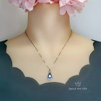 Blue Sapphire Necklace - Teardrop Gemstone White Gold Sterling silver 2.8 CT Sapphire Pendant - Large Bridal Jewelry #487