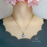 Blue Sapphire Necklace - Teardrop Gemstone White Gold Sterling silver 2.8 CT Sapphire Pendant - Large Bridal Jewelry #487