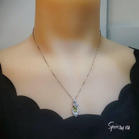 Genuine Green Peridot Necklace - 18KGP @Sterling Silver - Pear Cut Minimalist Peridot Pendant Diamond Butterfly Style August Birthstone #484