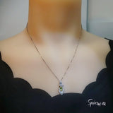 Genuine Green Peridot Necklace - 18KGP @Sterling Silver - Pear Cut Minimalist Peridot Pendant Diamond Butterfly Style August Birthstone #484