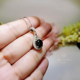 Black Onyx Necklace Round Full 925 Sterling Silver -Teardrop Dainty Root Chakra Healing- Protective Black Onyx Pendant #281