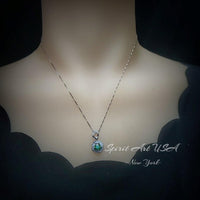 Green Diopside Emerald Necklace Rose Flower Style - 18kgp Sterling Silver - Dainty Round Cut Gemstone Halo Diopside Pendant #398