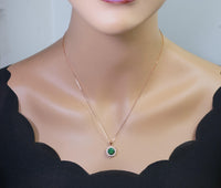 Rose Gold Coated 925 Sterling Silver Round 8mm 2 Ct Emerald Necklace - Princess Diana Halo Solitaire May Birthstone Emerald Pendant #145