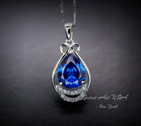 Blue Sapphire Necklace - Teardrop Gemstone White Gold Sterling silver 2.8 CT Sapphire Pendant - Large Bridal Jewelry #487
