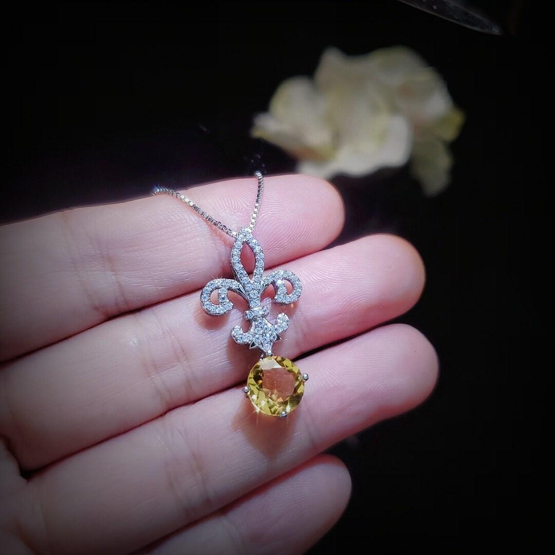 Genuine Citrine necklace - Gemstone Kite Jewelry - Round 2 Ct Fine Cut Natural Citrine Pendant - November Birthstone #415