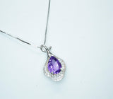 Natural Amethyst Necklace, Gemstone Petal Flower Pendant, 2.1 CT Genuine Purple Amethyst Pendant Sterling Silver White Gold Plated #455