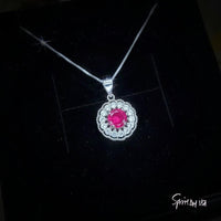 Tiny Ruby Flower Necklace Diamond Cherry Blossoms Sterling Silver White Gold Plated 0.85 CT July Birthstone 1049