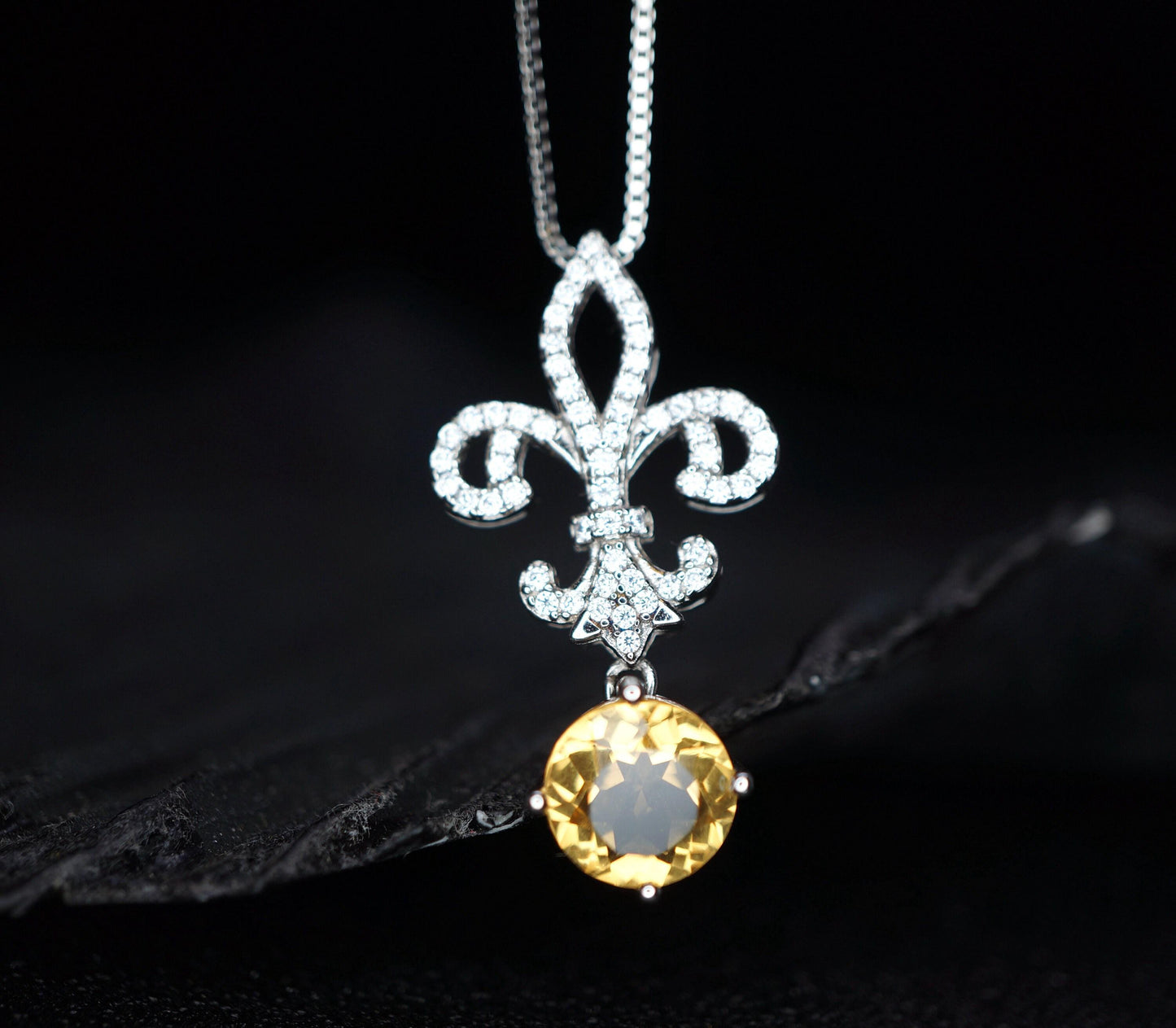 Genuine Citrine necklace - Gemstone Kite Jewelry - Round 2 Ct Fine Cut Natural Citrine Pendant - November Birthstone #415