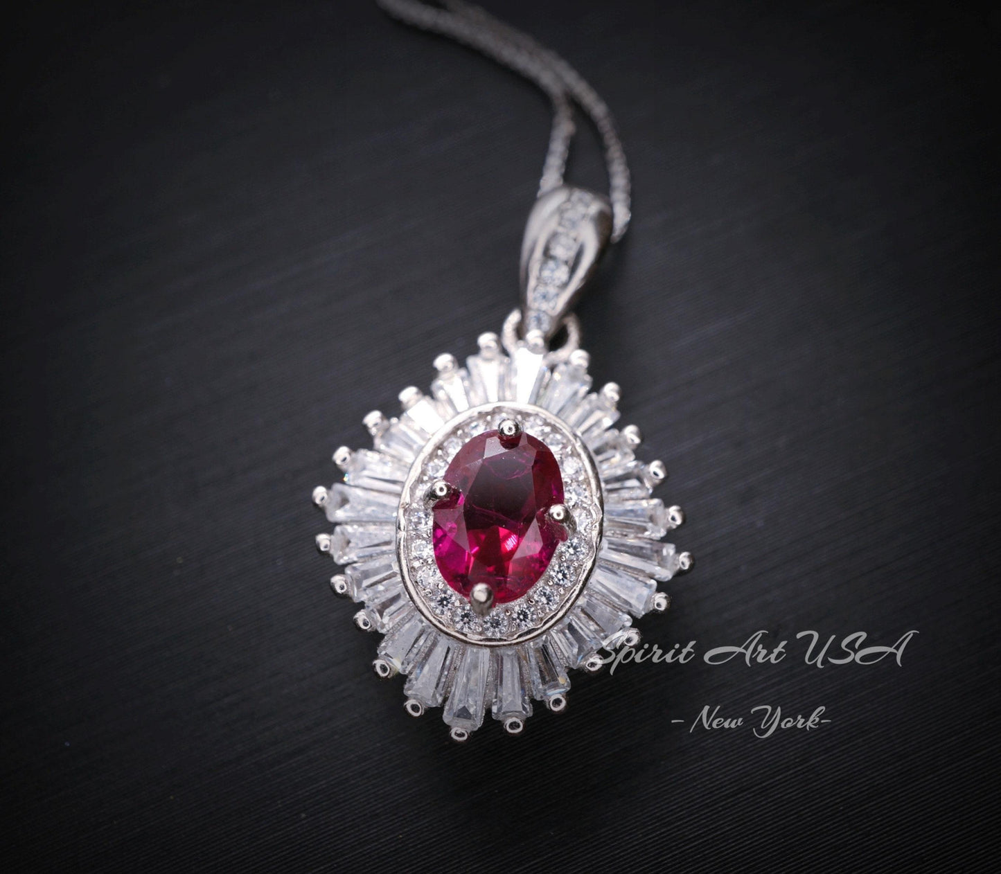 Dainty Ruby Necklace - Full Sterling Silver Oval Cut Red Ruby Pendant - July Birthstone - Ruby Jewelry #671