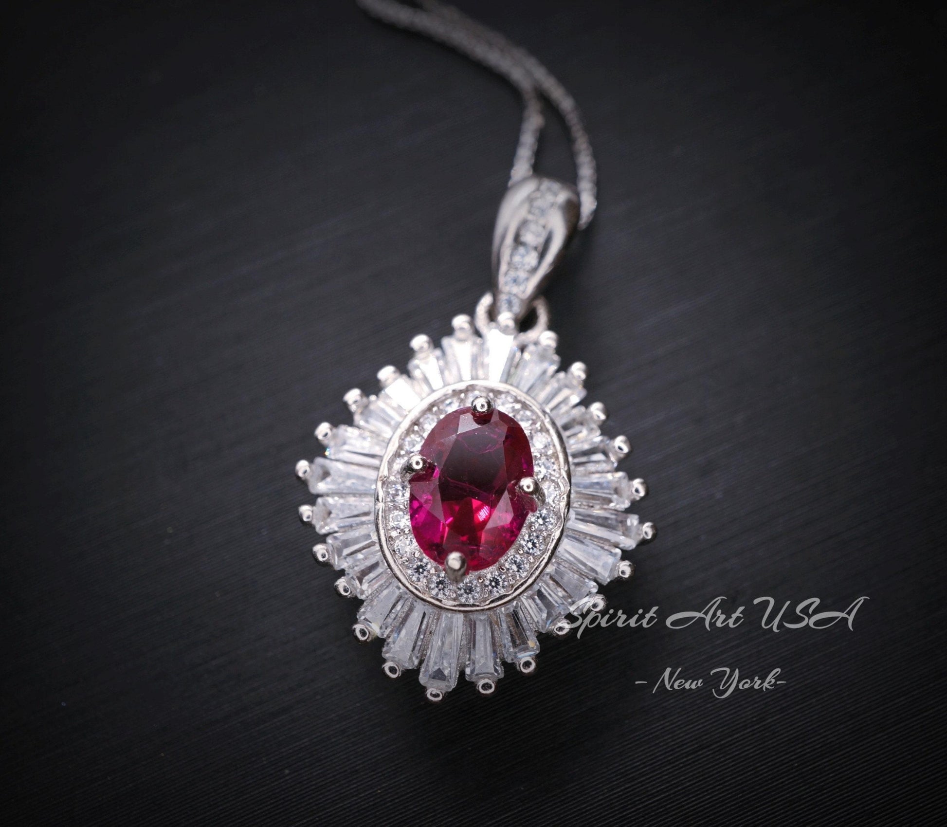 Dainty Ruby Necklace - Full Sterling Silver Oval Cut Red Ruby Pendant - July Birthstone - Ruby Jewelry #671