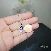 Natural Amethyst Necklace, Gemstone Petal Flower Pendant, 2.1 CT Genuine Purple Amethyst Pendant Sterling Silver White Gold Plated #455