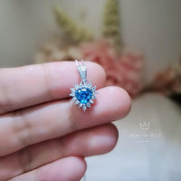 Tiny Blue Topaz Heart Necklace 925 Sterling Silver Minimalist Gemstone Ocean Heart Blue Topaz Pendant Jewelry 048