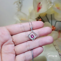 Geometric Ruby Necklace Sterling Silver Minimalist Double Square Tiny Ruby Pendant 015