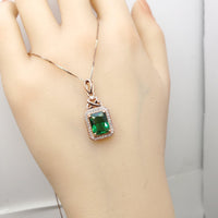 Dainty Emerald Necklace - Gemstone Accent Green Emerald Pendant - Rose Gold Coated 925 Sterling Silver Green Gemstone May Birthstone #344