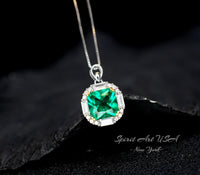 Gemstone Square Emerald Necklace - 18kgp @ Sterling Silver - Dainty Green Emerald Jewelry - May Birthstone #305