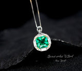 Gemstone Square Emerald Necklace - 18kgp @ Sterling Silver - Dainty Green Emerald Jewelry - May Birthstone #305