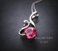 Swan Ruby Necklace Sterling Silver 18KGP Ruby Pendant July Birthstone - Sterling Silver Swan Jewelry - Solitaire Ruby adjustable chain #280