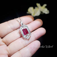 Large Geometric Ruby Necklace - Full Sterling Silver Gemstone Spacecraft Style - 4.5 Ct Rectangle Cut Ruby Jewelry #757