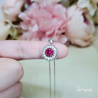 Tiny Ruby Flower Necklace Diamond Cherry Blossoms Sterling Silver White Gold Plated 0.85 CT July Birthstone 1049