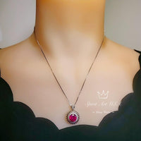 Ruby Necklace - Sterling Silver Large Sunflower Round Red Ruby Pendant - 14K White Gold Coated - Ruby Jewelry #965