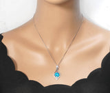 10mm Swiss Blue Topaz Necklace - Sterling Silver Flower 3.5 CT Blue Topaz Pendant - White Gold Plated Gemstone Halo Blue Topaz Pendant #504