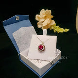 Ruby Necklace - Sterling Silver Large Sunflower Round Red Ruby Pendant - 14K White Gold Coated - Ruby Jewelry #965