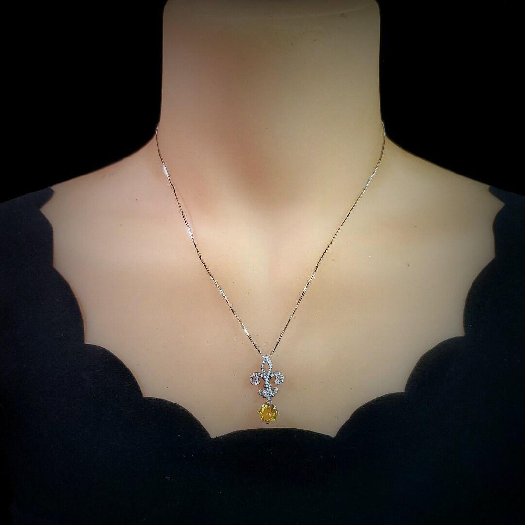 Genuine Citrine necklace - Gemstone Kite Jewelry - Round 2 Ct Fine Cut Natural Citrine Pendant - November Birthstone #415