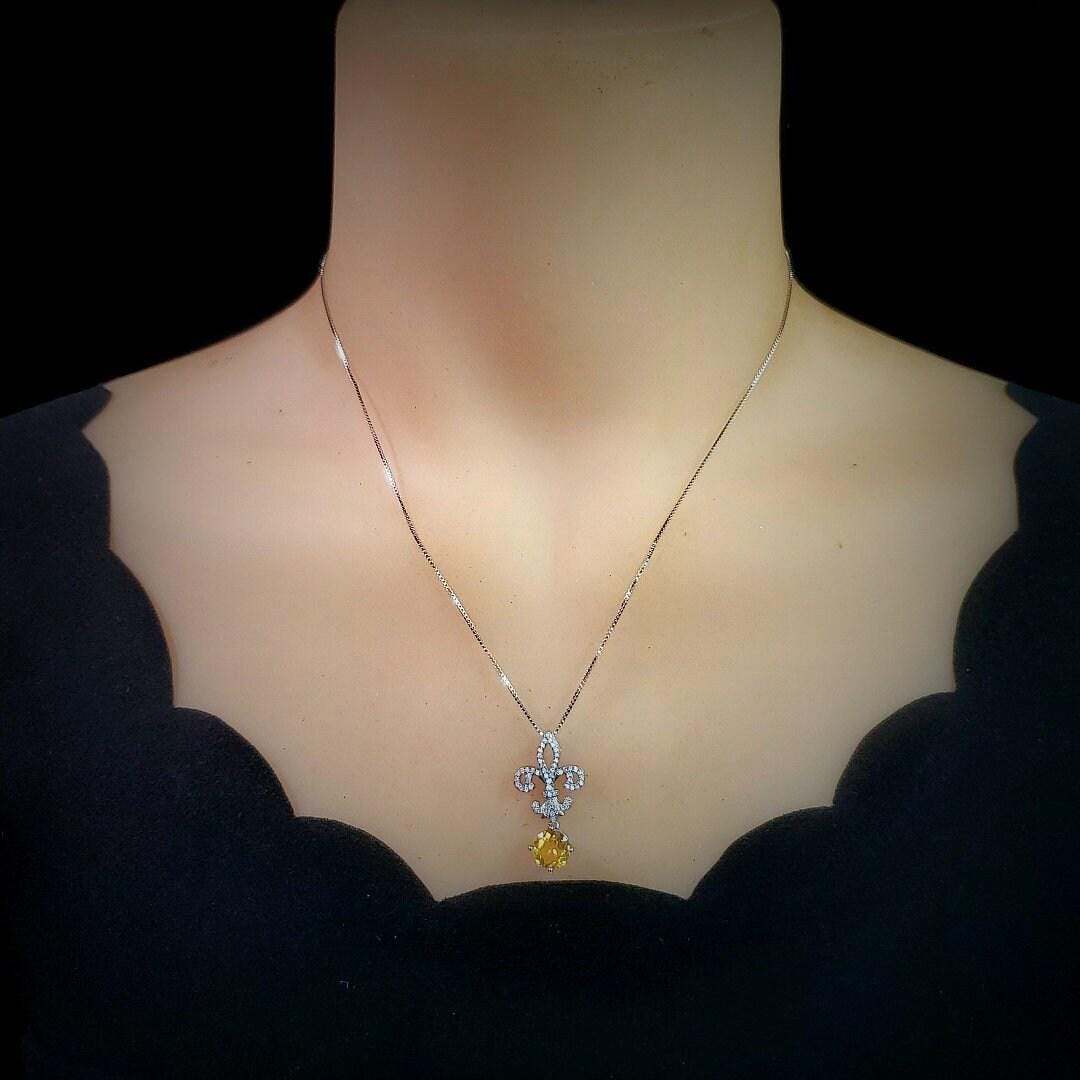 Genuine Citrine necklace - Gemstone Kite Jewelry - Round 2 Ct Fine Cut Natural Citrine Pendant - November Birthstone #415