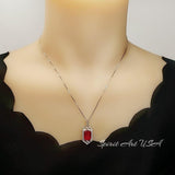 Large Geometric Ruby Necklace - Full Sterling Silver Gemstone Spacecraft Style - 4.5 Ct Rectangle Cut Ruby Jewelry #757
