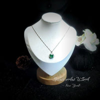 Gemstone Square Emerald Necklace - 18kgp @ Sterling Silver - Dainty Green Emerald Jewelry - May Birthstone #305