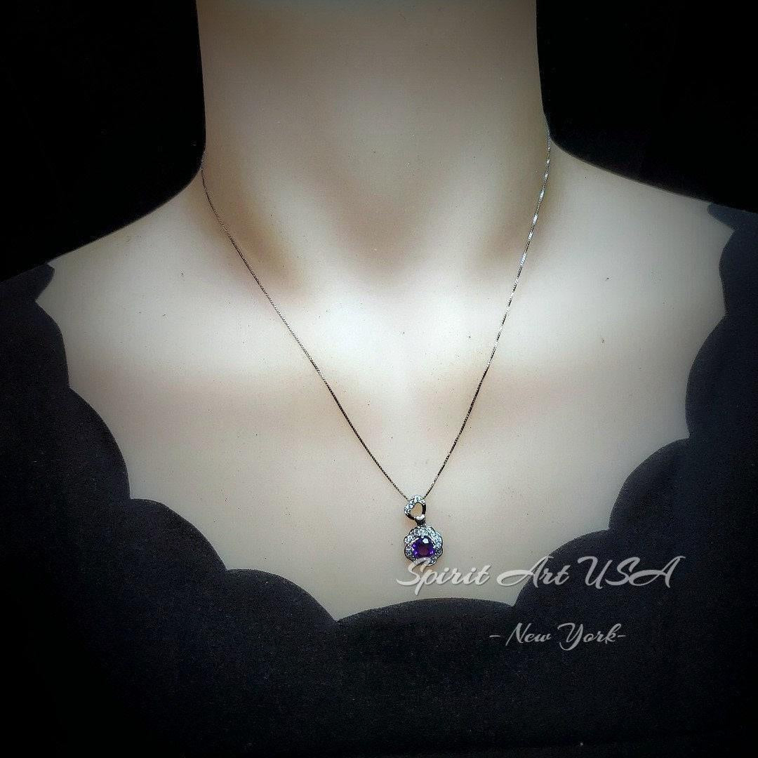 Natural Amethyst Necklace Pendant, February Birthstone 18K Gold Plated Sterling Silver Floral Design, rose flower jewelry #417
